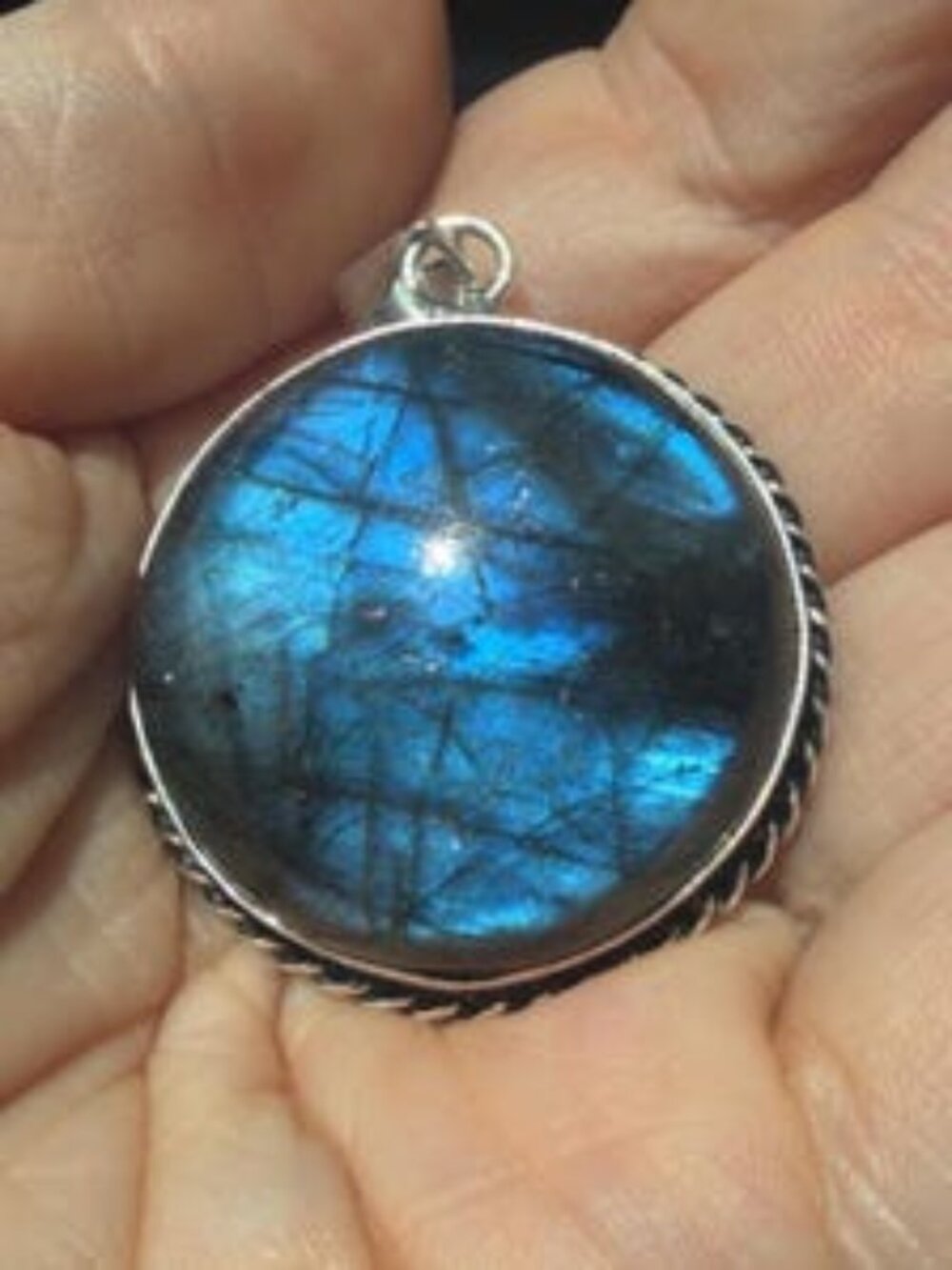 Labradorite Pendant Round Blue Flash Natural Gemstone Handmade OOAK Artisan Pend